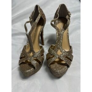 Gianni Bini Gold Glitter Jeweled Heels Platform Stiletto Party Shoes Size‎ 6M